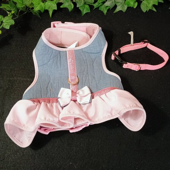 Top Paw M Gray & Pink Glitter Bow Dog Harness Dress Vest - Picture 1 of 4